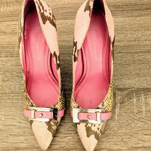 BCBG Pink Brown Leather Skin Heels
